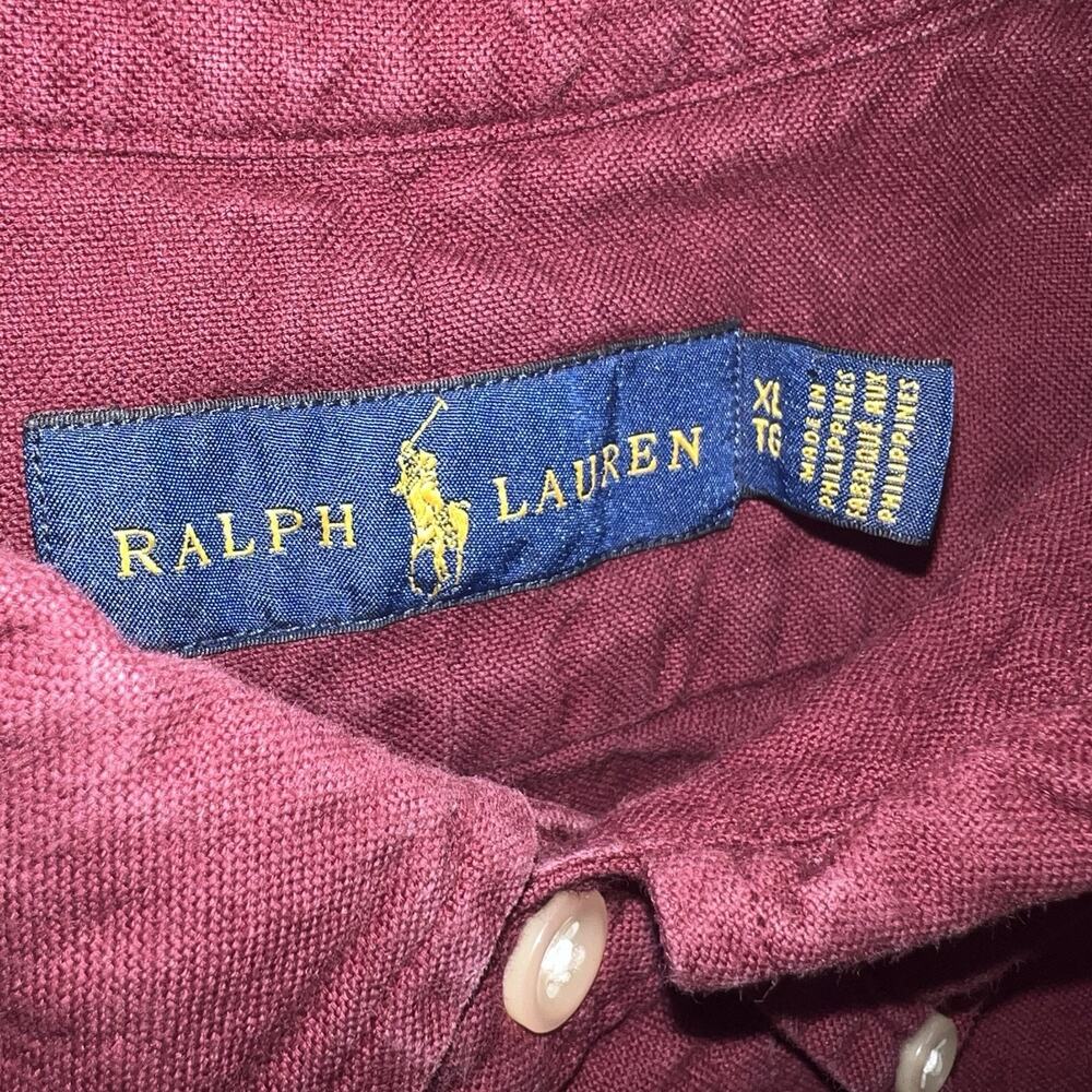 Ralph Lauren Red Short Sleeve Button Down Shirt Navy Blue XL Blue Pony Logo - Picture 2 of 7
